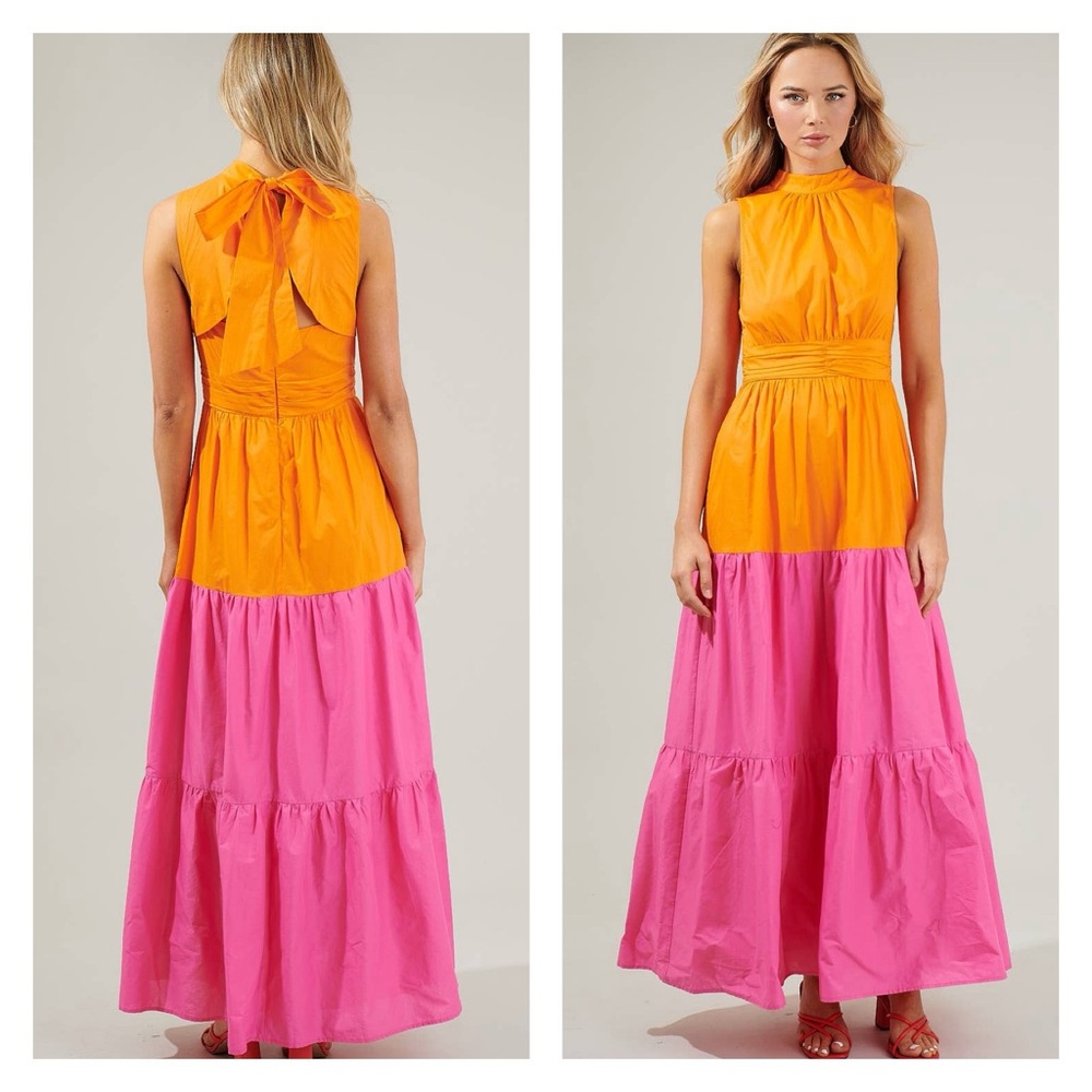 Riley Colorblock Halter Maxi Dress with Bow by Sugarlips